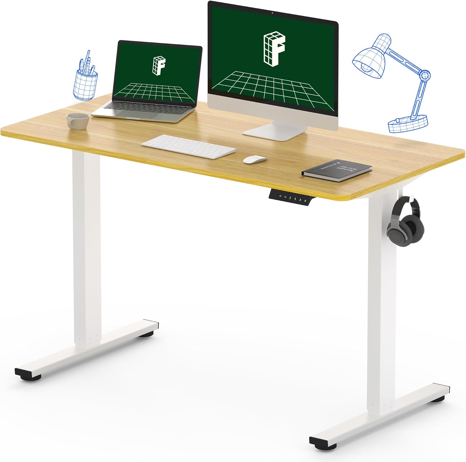 FLEXISPOT One-Piece Electric Standing Desk, 60 x 24 Inches Adjustable Desk with Seamless Desktop, Memory Controller Height Adjustment (Black Frame + Black Desktop, 2 Packages)