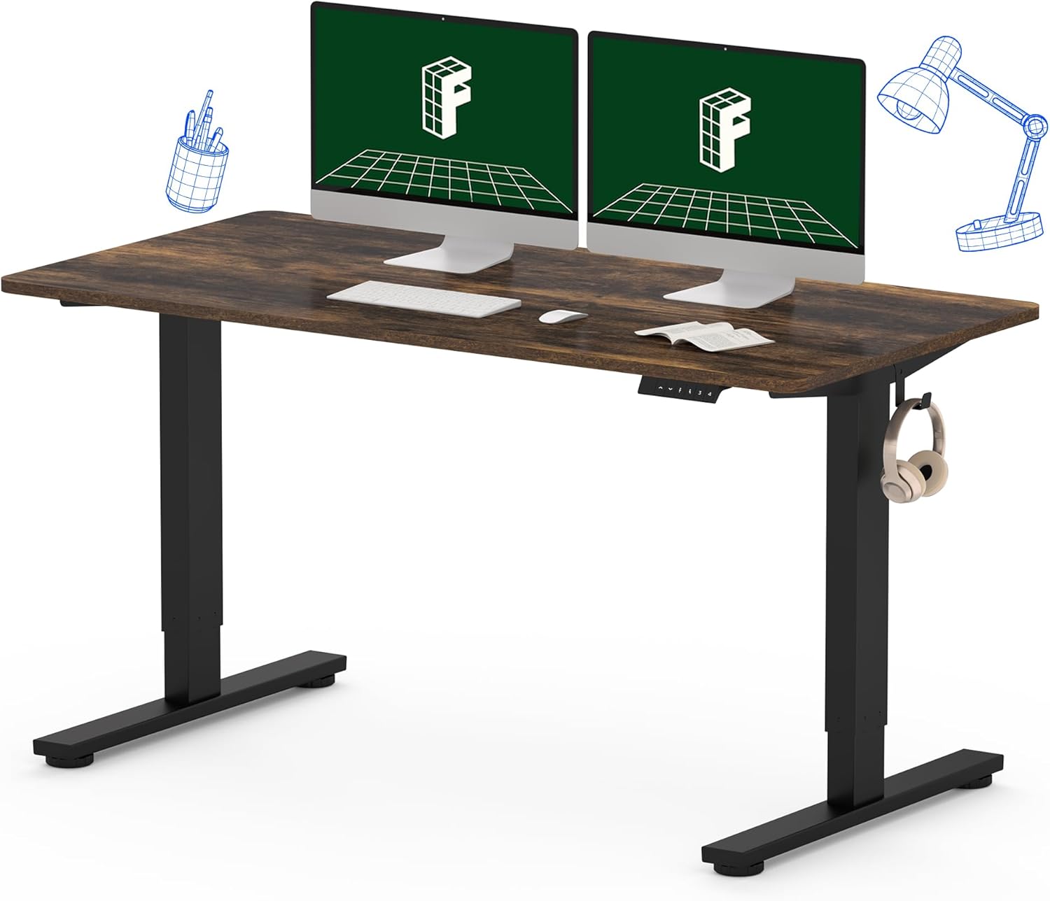 FLEXISPOT One-Piece Electric Standing Desk, 60 x 24 Inches Adjustable Desk with Seamless Desktop, Memory Controller Height Adjustment (Black Frame + Black Desktop, 2 Packages)