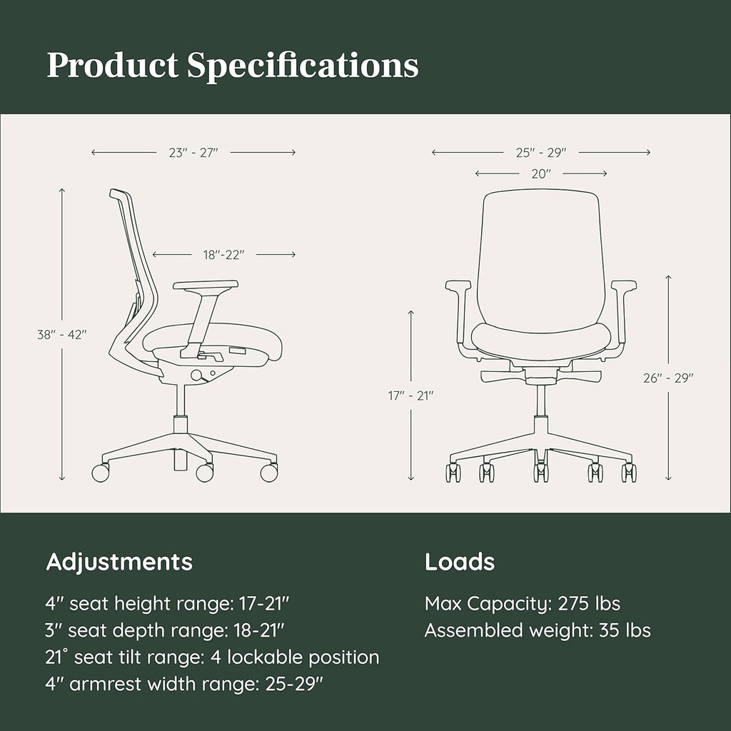 Branch Ergonomic Chair - A Versatile Desk Chair with Adjustable Lumbar Support, Breathable Mesh Backrest, and Smooth Wheels - Experience Optimal Comfort and Support - Graphite - White