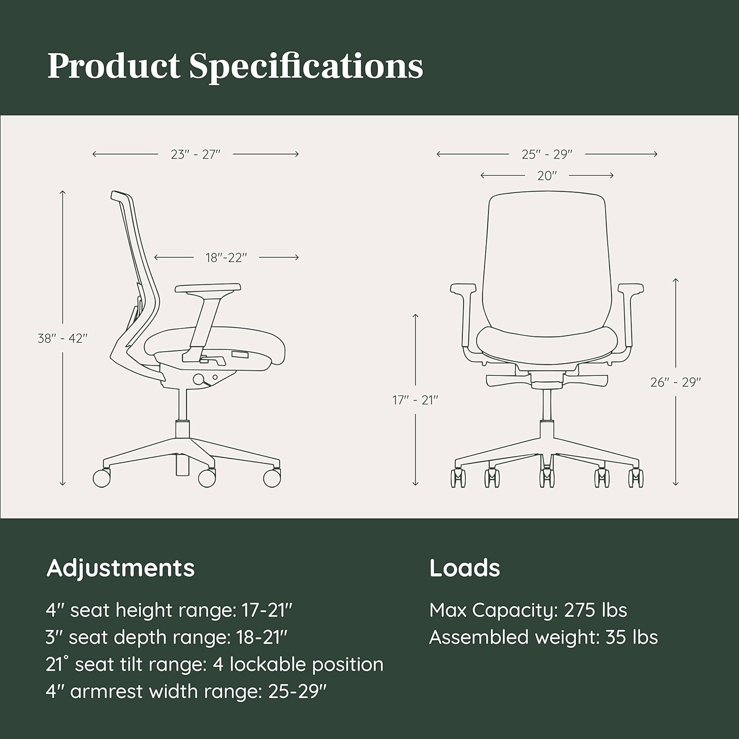 Branch Ergonomic Chair - A Versatile Desk Chair with Adjustable Lumbar Support, Breathable Mesh Backrest, and Smooth Wheels - Experience Optimal Comfort and Support - Graphite - White