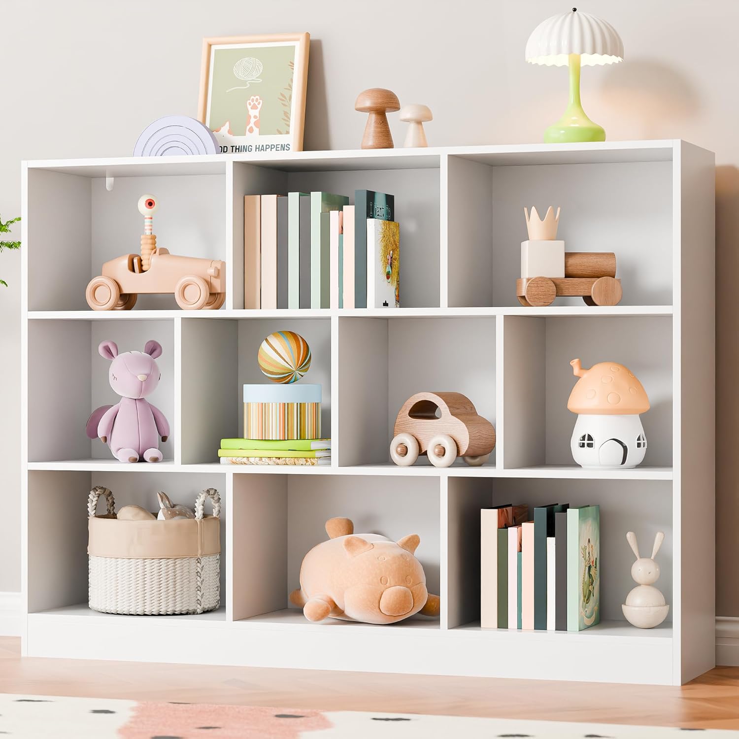 Cozy Castle Brown Bookshelf, 3-Tier Open Shelf Bookcase, 10 Cube Storage Organizer with Anti-Tilt Device, Freestanding Book Storage Shelves for Bedroom, Living Room