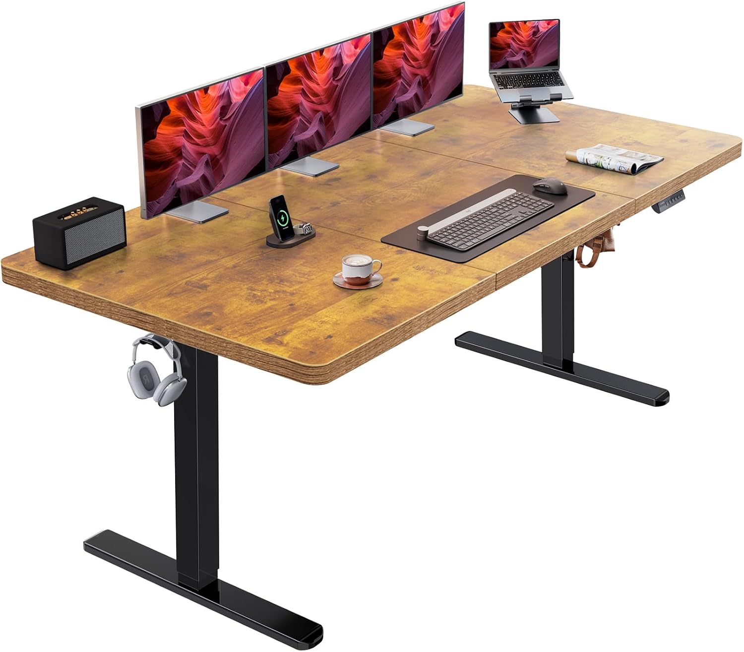 HUANUO 71 x 30 inch Electric Standing Desk, Powerful Brushless Motor Large Height Adjustable Table, 4 Memory Preset Sit Stand Up Desk, Home Office Computer Table with Thick T-Shaped Frame