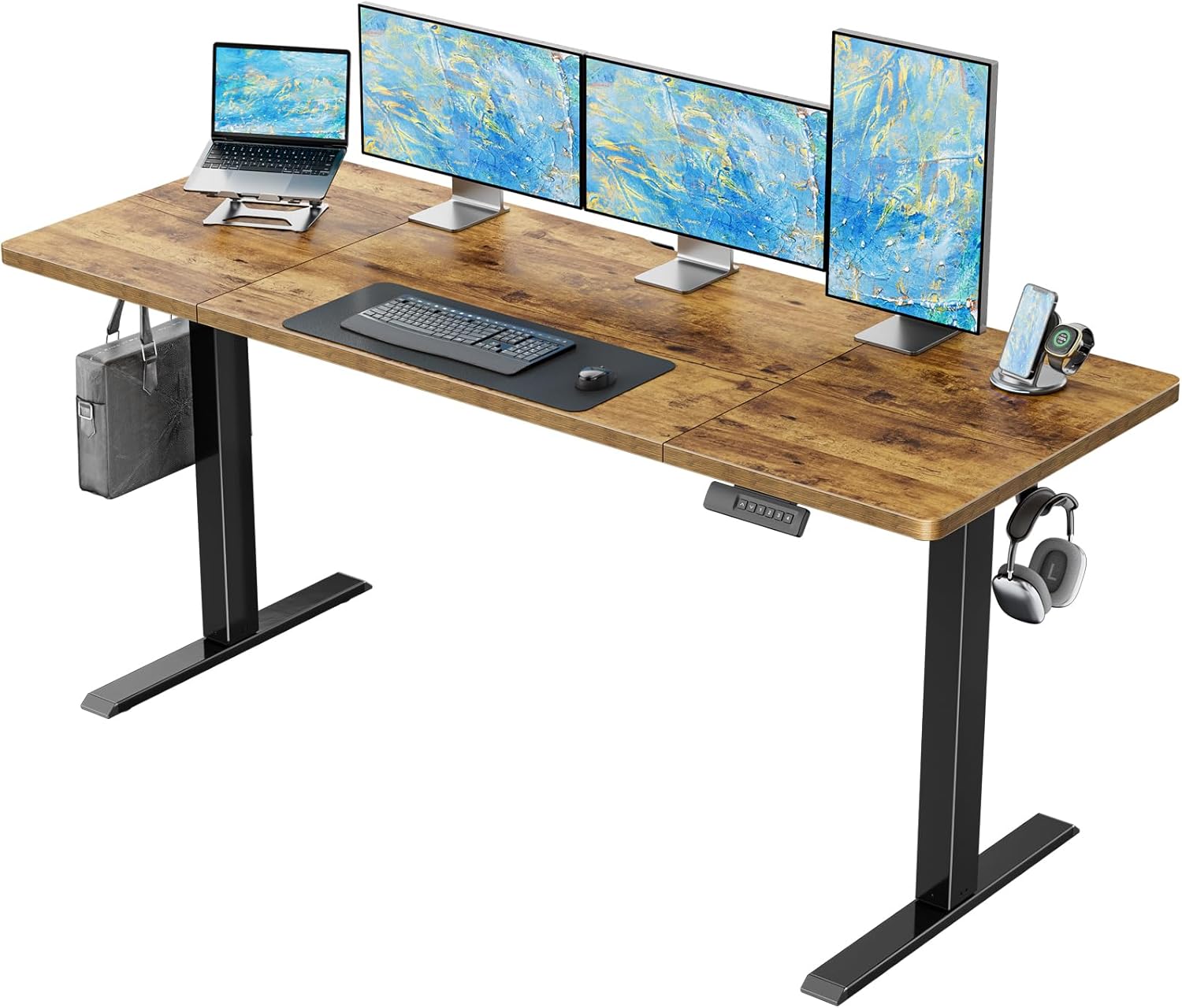 HUANUO 71 x 30 inch Electric Standing Desk, Powerful Brushless Motor Large Height Adjustable Table, 4 Memory Preset Sit Stand Up Desk, Home Office Computer Table with Thick T-Shaped Frame