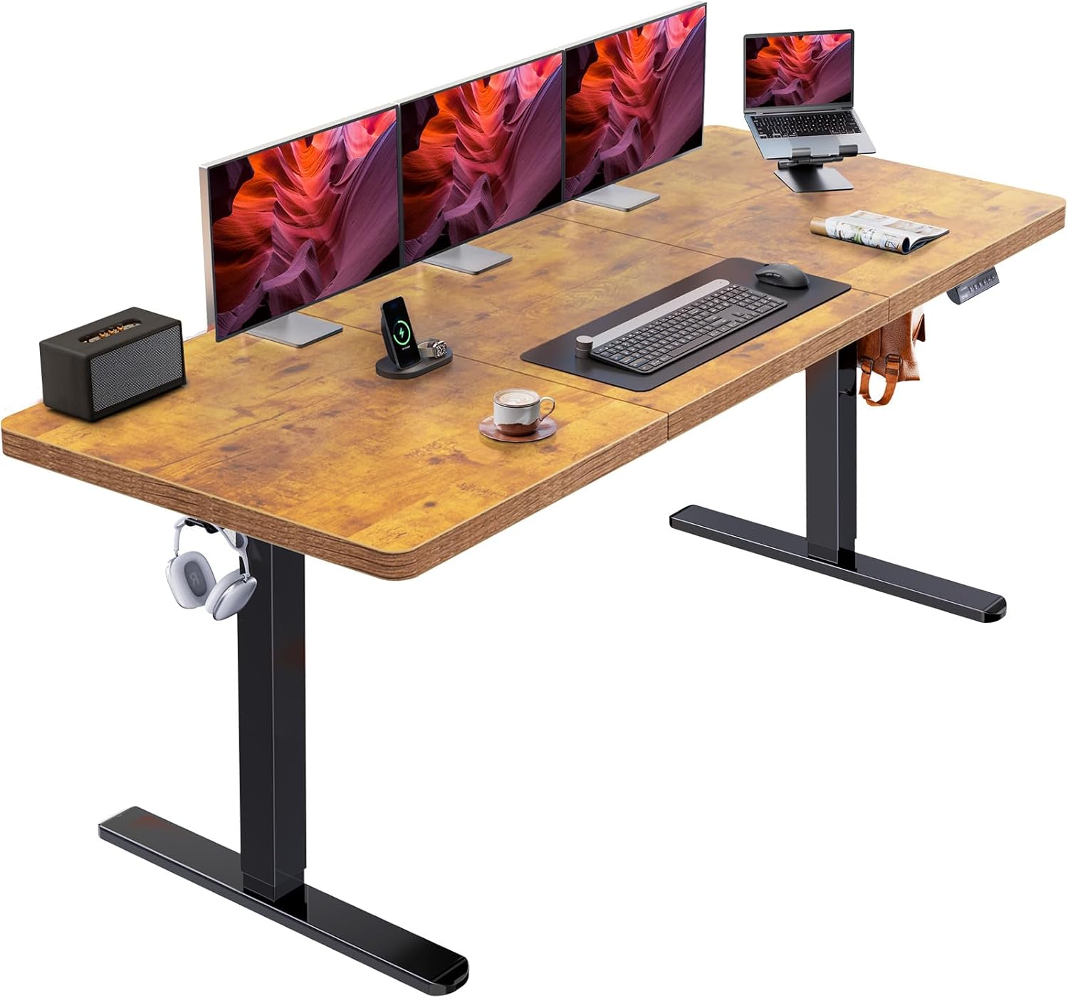 HUANUO 71 x 30 inch Electric Standing Desk, Powerful Brushless Motor Large Height Adjustable Table, 4 Memory Preset Sit Stand Up Desk, Home Office Computer Table with Thick T-Shaped Frame