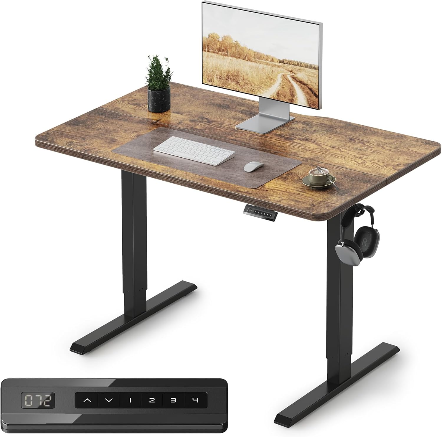 FEZIBO Standing Desk, 48 × 24 Inches Electric Height Adjustable, Sit and Stand Up, Computer Office Desk with Splice Board, White Frame/Maple TOP