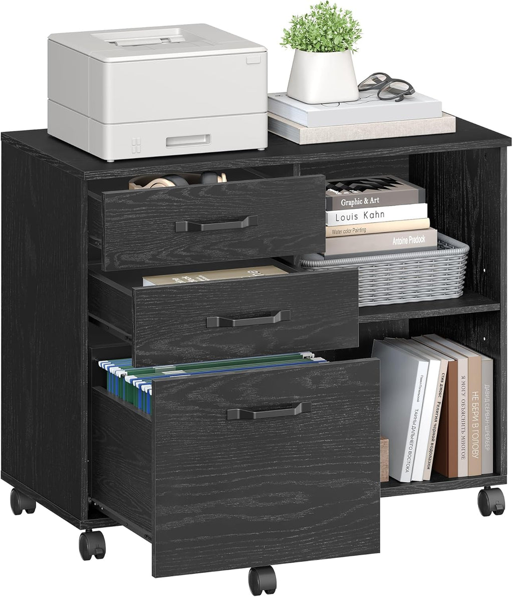 VASAGLE 2 Drawers File Cabinet with Lock, Printer Stand, Office Filing Cabinet Organizer, for A4 and Letter Size Documents, Rustic Brown and Ink Black UOFC061B01