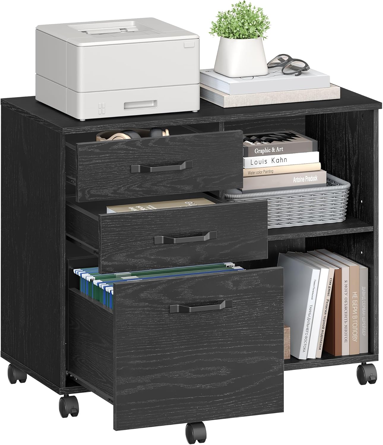 VASAGLE 2 Drawers File Cabinet with Lock, Printer Stand, Office Filing Cabinet Organizer, for A4 and Letter Size Documents, Rustic Brown and Ink Black UOFC061B01