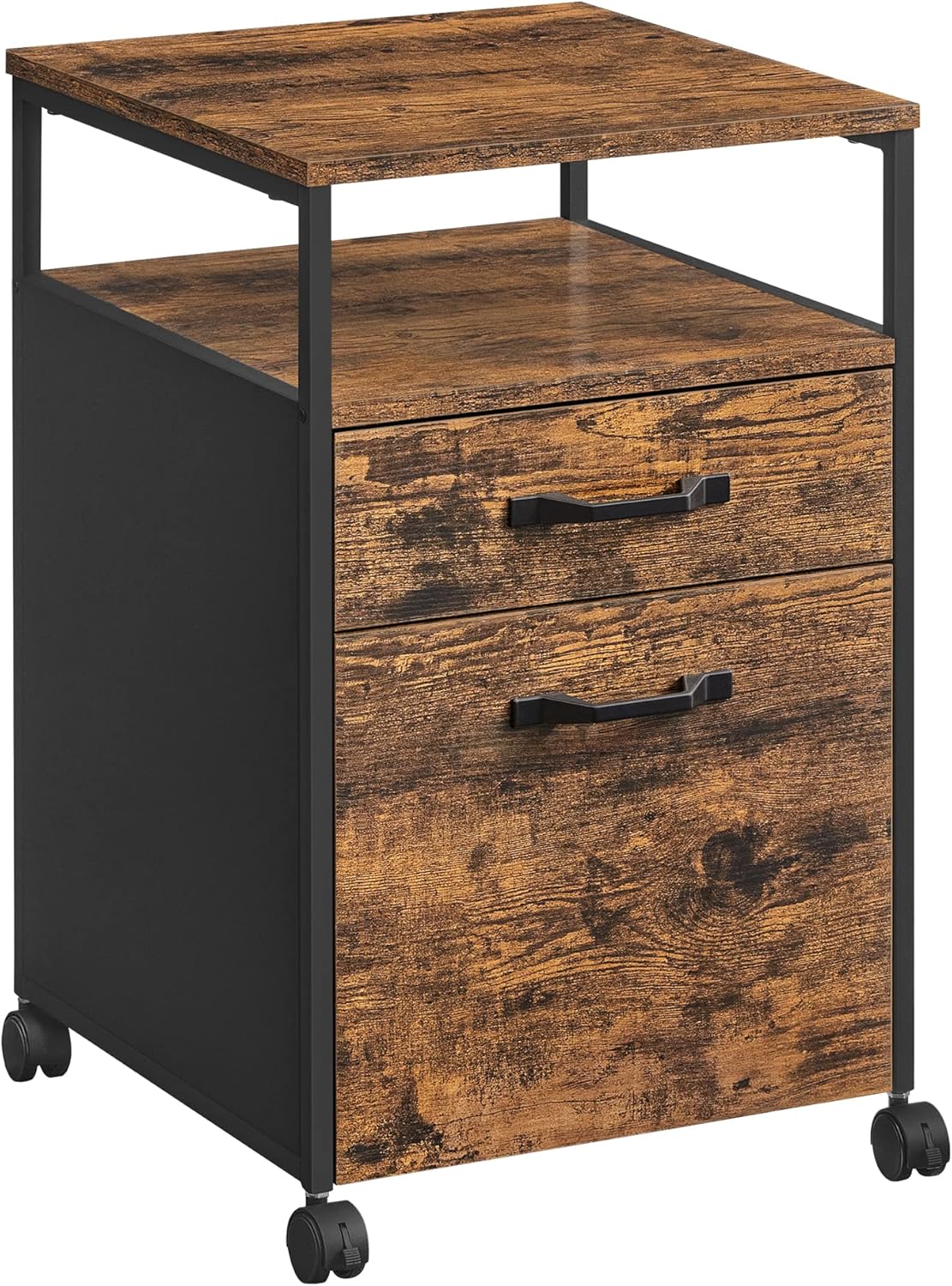 VASAGLE File Cabinet, Mobile Filing Cabinet with Wheels, 2 Lockable Drawers, Open Shelf, for A4, Letter Size, Hanging File Folders, Ink Black UOFC077B16