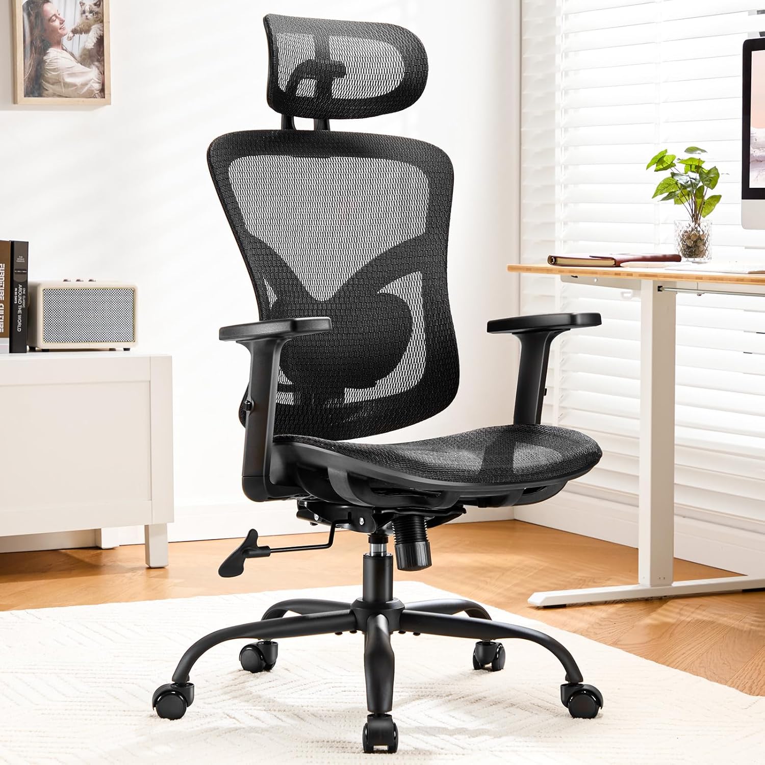 Marsail Ergonomic Office Chair: Office Desk Chair with High Back Mesh and Adjustable Lumbar Support Rolling Work Swivel Task Chairs with Wheel 3D Armrests and Headrest