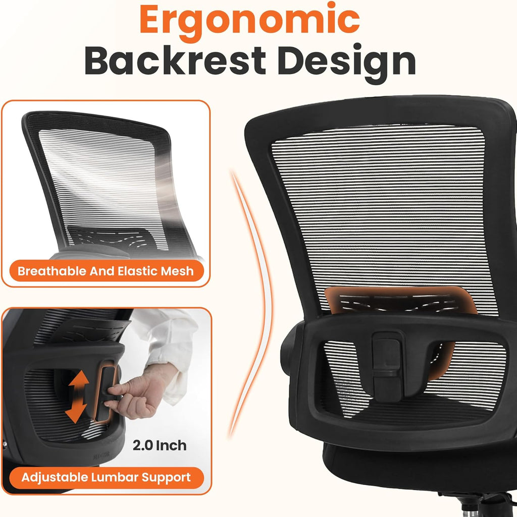 NEO CHAIR Office Desk Chair Computer High Back Mesh Gaming Seat with Ergonomic Adjustable Comfy Flip-up Armrests Lumbar Support Height for Home (Black)