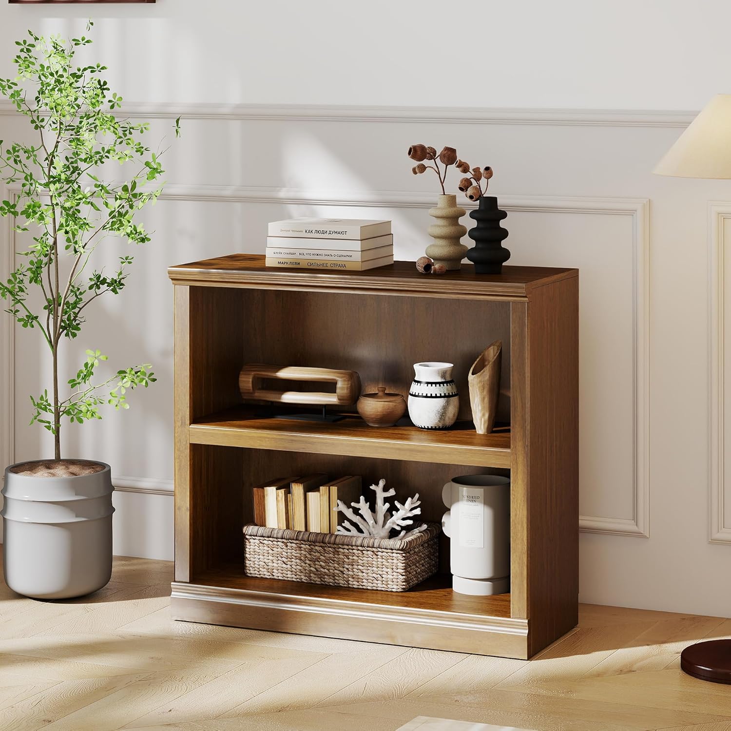 blini 3-Shelf Bookcase White Wooden Bookshelves 33in Wide Floor Standing Display Storage Book Shelves Tall Bookcase for Home Office, Living Room, Bedroom