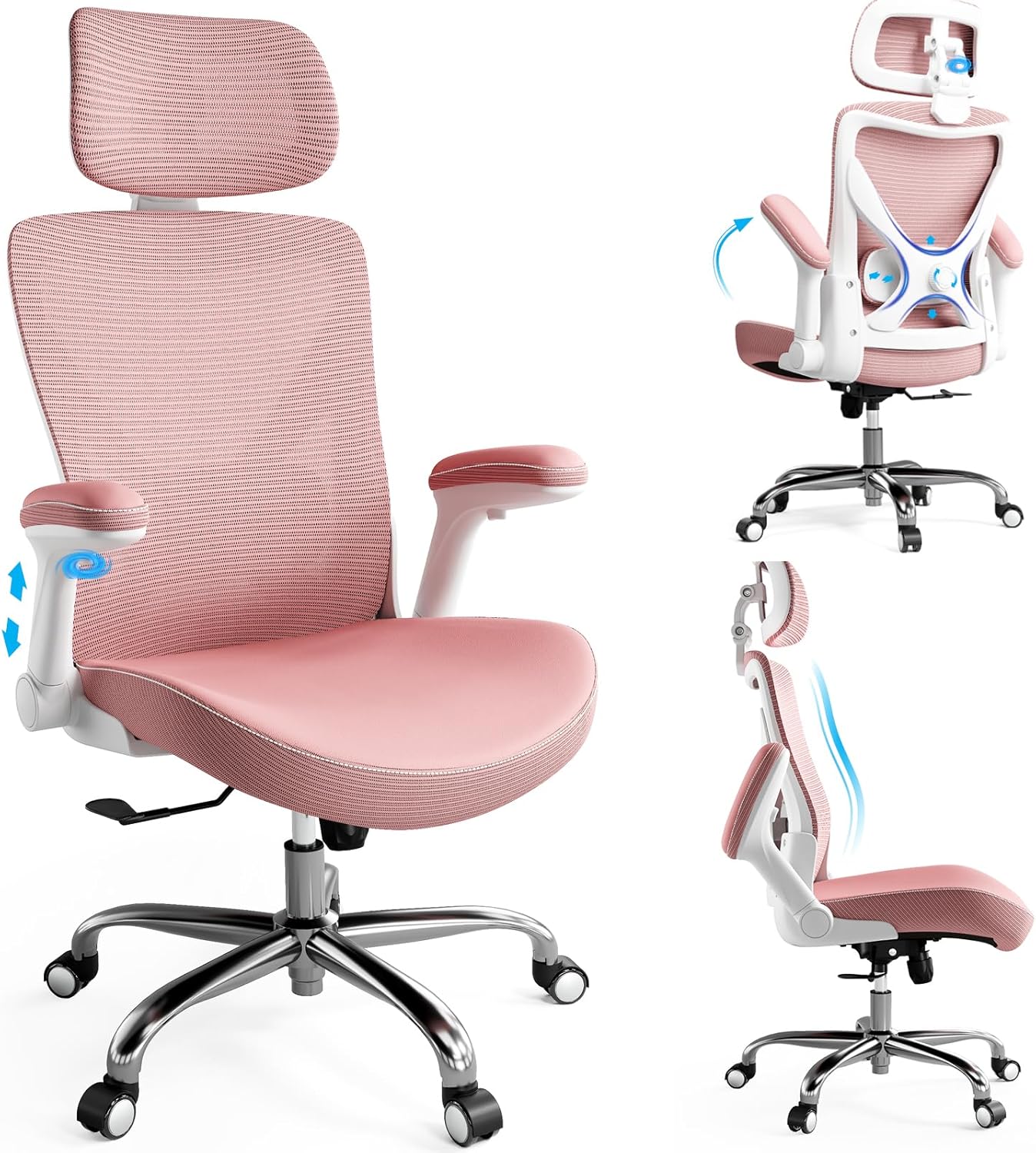 Ergonomic Office Chair-Computer X-Shaped Chair Mesh PU Leather with Adjustable Lumbar Support-Executive Desk Chair High Back with Headrest Flip-Up Arms for Long Hours (Black)