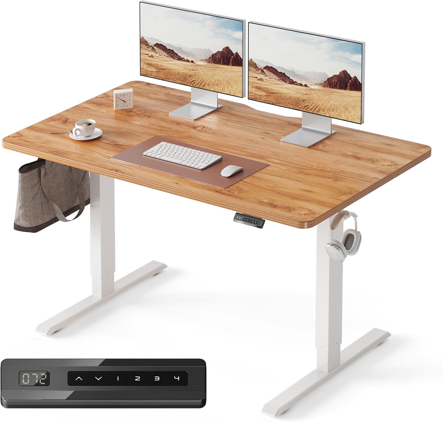 FEZIBO Standing Desk, 48 × 24 Inches Electric Height Adjustable, Sit and Stand Up, Computer Office Desk with Splice Board, White Frame/Maple TOP