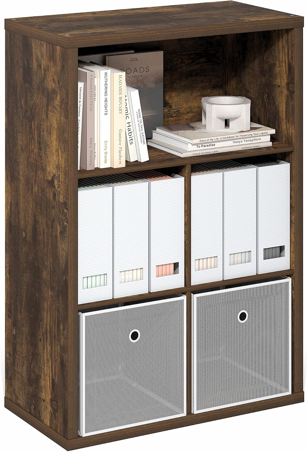 Furinno PASIR Book Shelf, 3-Tier Bookshelf, Bookcase, 9.7" x 23.7" x 31.5", for Living Room, Bedroom, Home Office, Blackwood