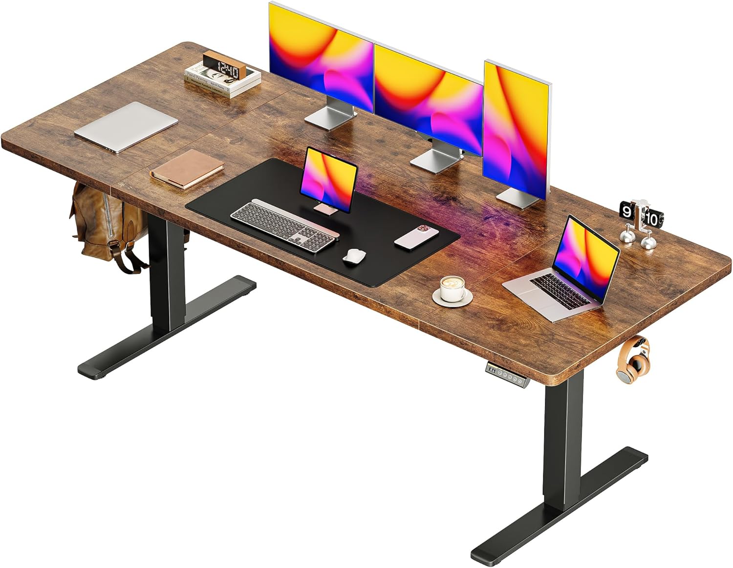 Huuger 63 x 28 Large Electric Standing Desk, Height Adjustable Computer Desk, 27.6" Deep Desktop, Stand up Gaming Office Table with 2 Hooks, 3 Preset Heights, for Home Office, Black