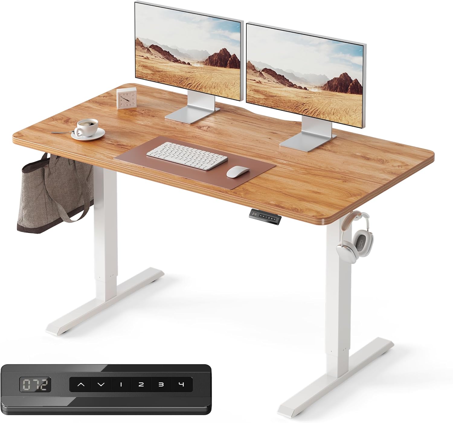 FEZIBO Standing Desk, 48 × 24 Inches Electric Height Adjustable, Sit and Stand Up, Computer Office Desk with Splice Board, White Frame/Maple TOP