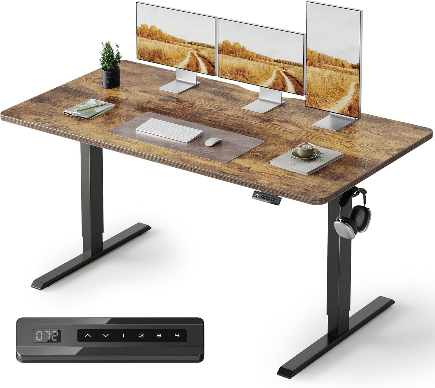 FEZIBO Standing Desk, 48 × 24 Inches Electric Height Adjustable, Sit and Stand Up, Computer Office Desk with Splice Board, White Frame/Maple TOP