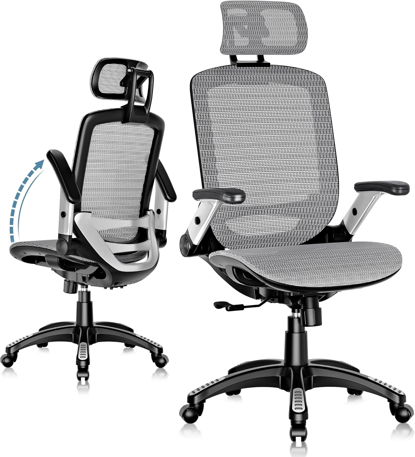 GABRYLLY Ergonomic Office Chair, High Back Home Desk Chair with Headrest, Flip-Up Arms, 90-120° Tilt Lock and Wide Cushion, Big and Tall Mesh Chairs for Man Woman, Black Task Chair