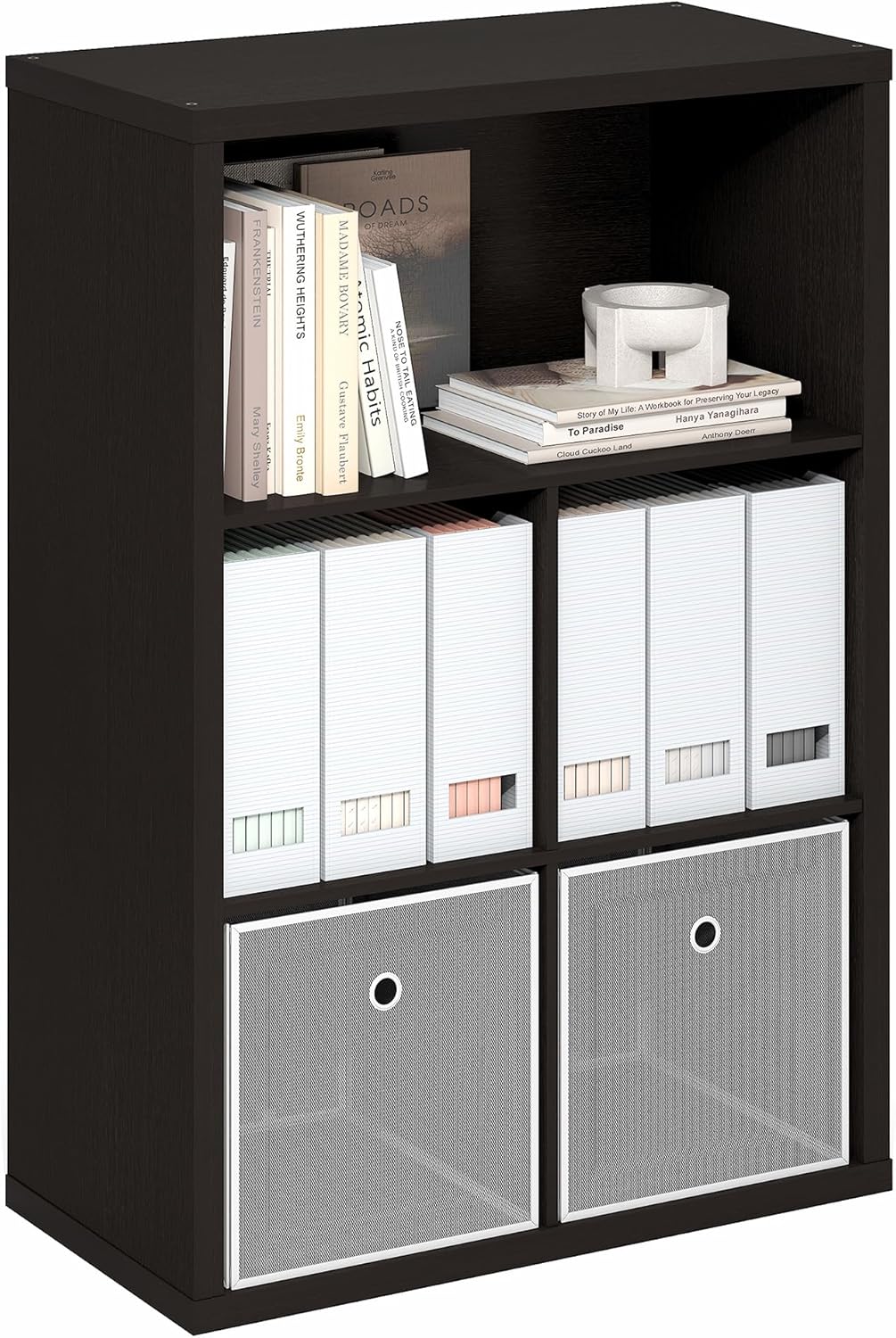 Furinno PASIR Book Shelf, 3-Tier Bookshelf, Bookcase, 9.7" x 23.7" x 31.5", for Living Room, Bedroom, Home Office, Blackwood