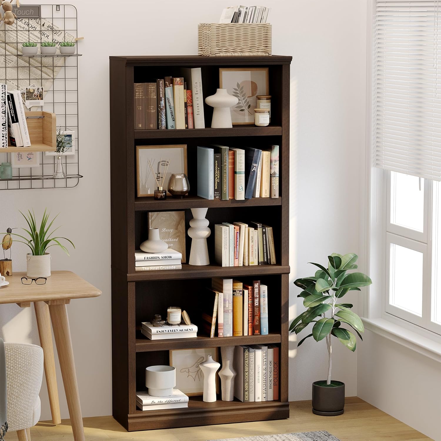 blini 3-Shelf Bookcase White Wooden Bookshelves 33in Wide Floor Standing Display Storage Book Shelves Tall Bookcase for Home Office, Living Room, Bedroom