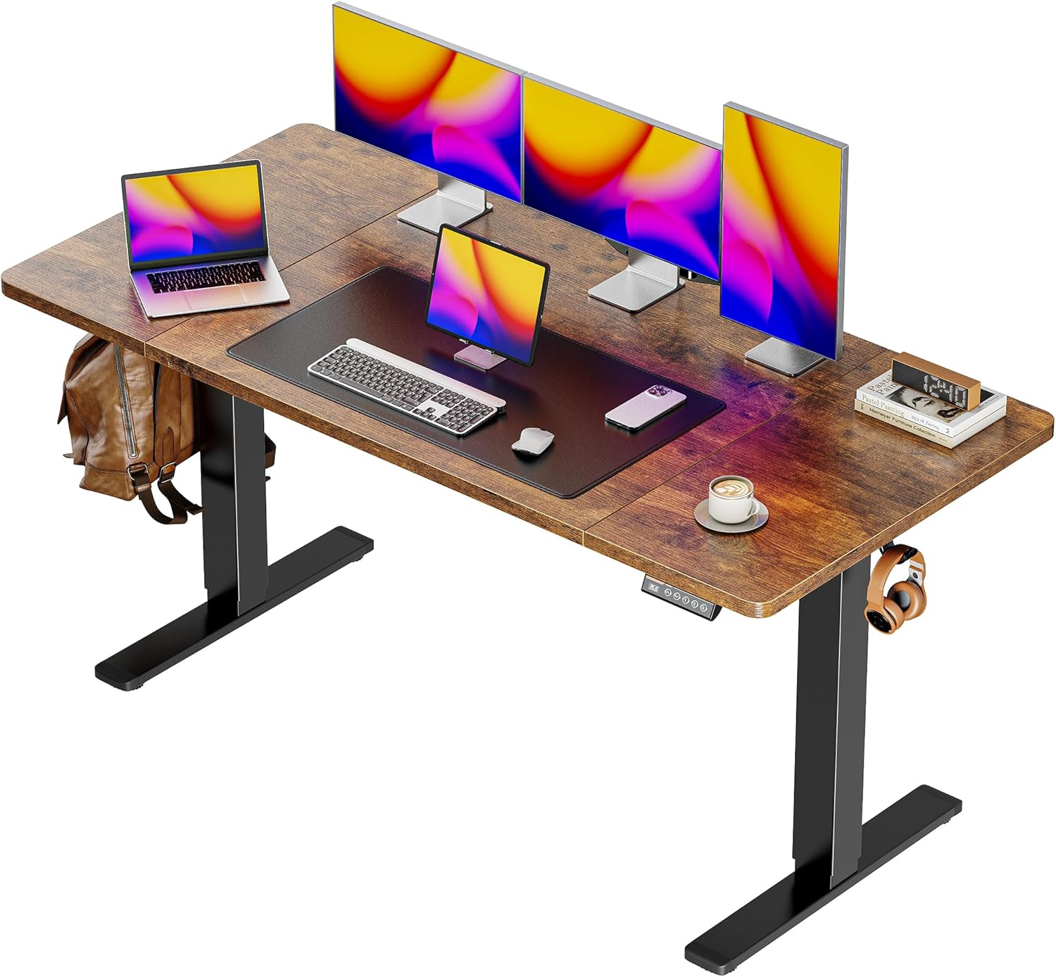 Huuger 63 x 28 Large Electric Standing Desk, Height Adjustable Computer Desk, 27.6" Deep Desktop, Stand up Gaming Office Table with 2 Hooks, 3 Preset Heights, for Home Office, Black
