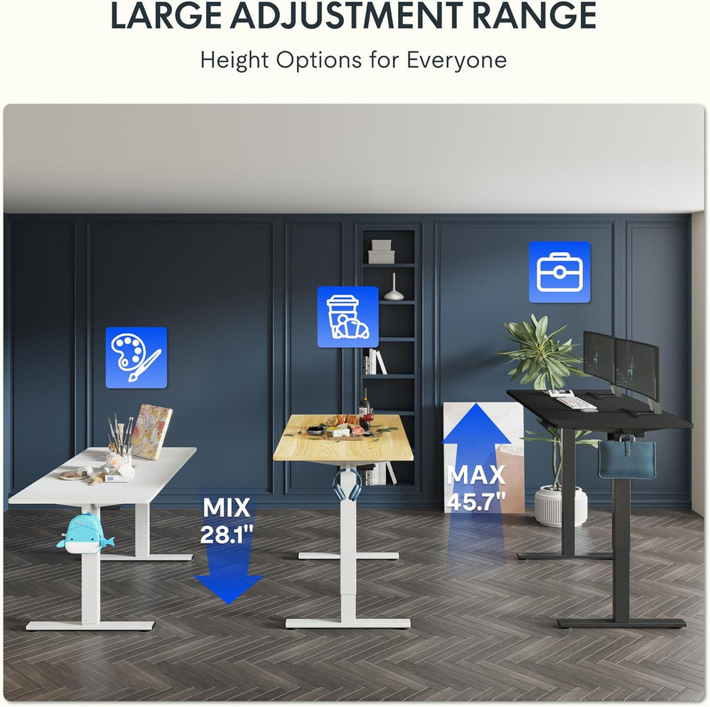 FLEXISPOT One-Piece Electric Standing Desk, 60 x 24 Inches Adjustable Desk with Seamless Desktop, Memory Controller Height Adjustment (Black Frame + Black Desktop, 2 Packages)