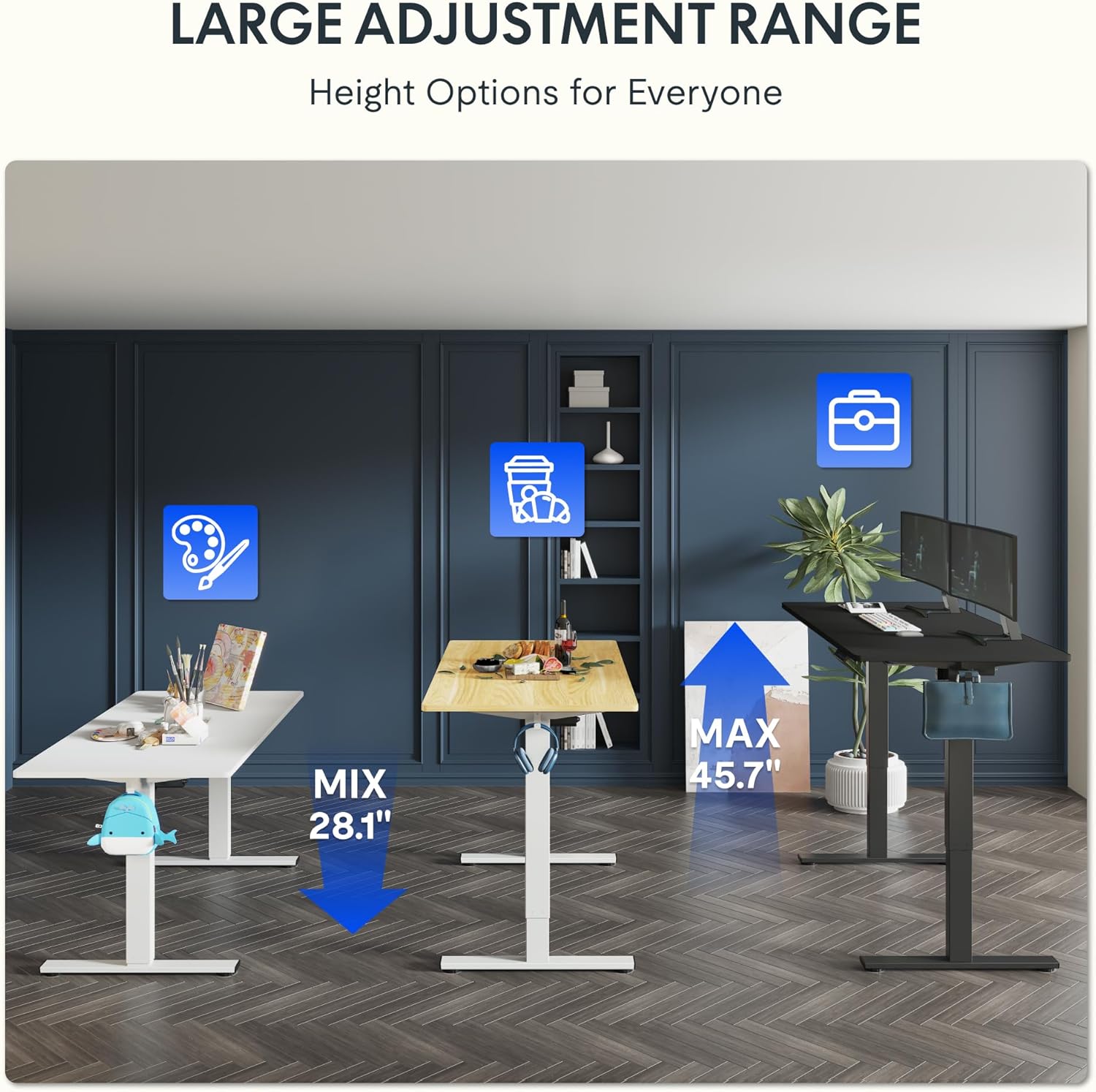 FLEXISPOT One-Piece Electric Standing Desk, 60 x 24 Inches Adjustable Desk with Seamless Desktop, Memory Controller Height Adjustment (Black Frame + Black Desktop, 2 Packages)