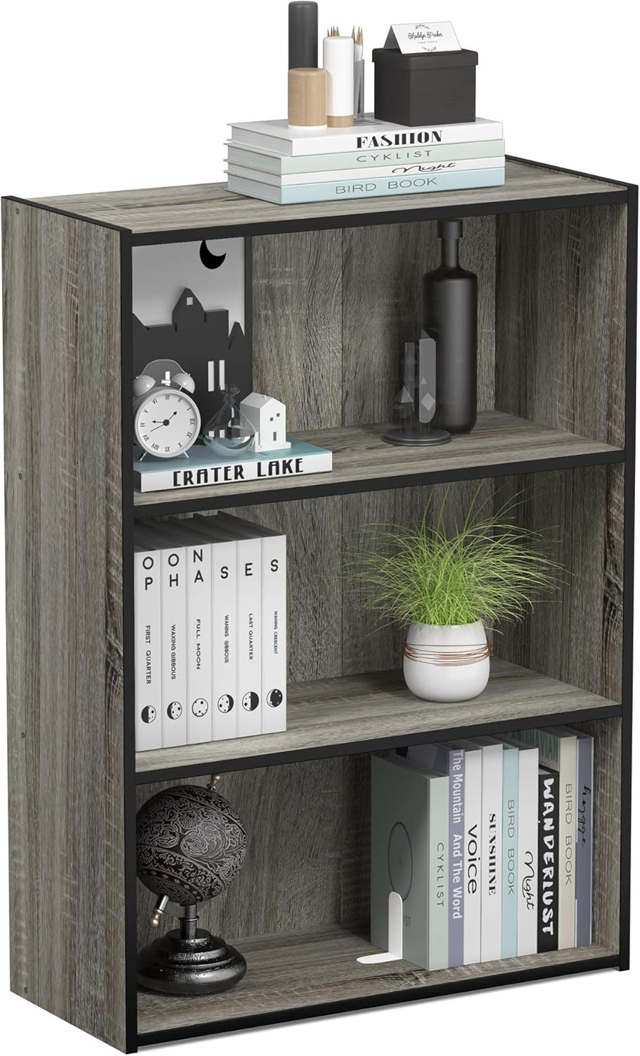 Furinno PASIR Book Shelf, 3-Tier Bookshelf, Bookcase, 9.7" x 23.7" x 31.5", for Living Room, Bedroom, Home Office, Blackwood