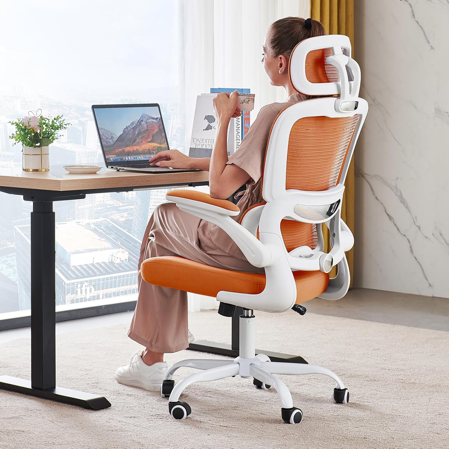 TRALT Office Chair Ergonomic Desk Chair, 330 LBS Home Mesh Office Desk Chairs with Wheels, Comfortable Gaming Chair, High Back Office Chair for Long Hours (White)
