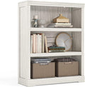 LINSY HOME 3-Tier Bookcase, Small Bookshelf Wood Display Storage Shelves Farmhouse Bookshelf for Home Office, Living Room, Bed Room - White Oak