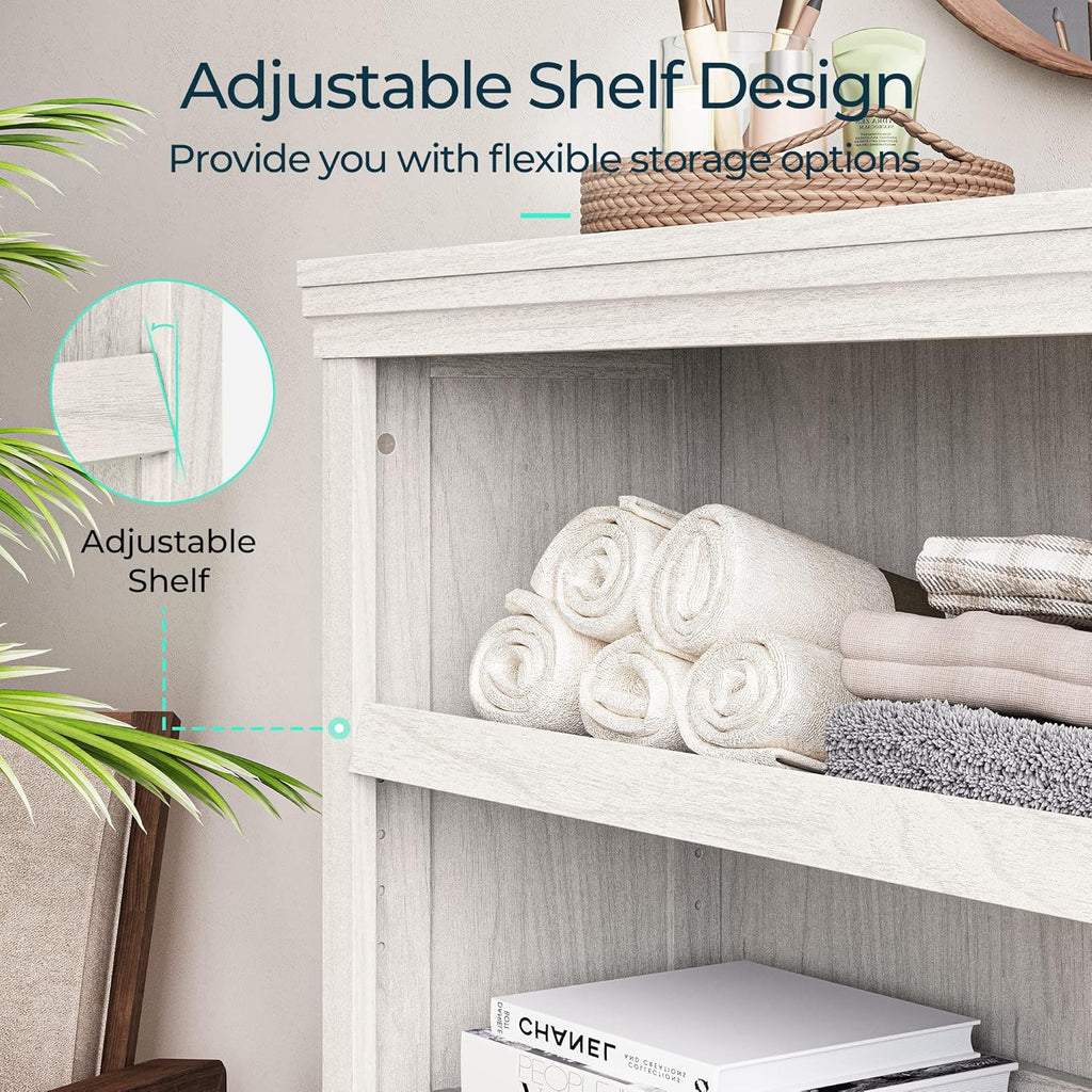 LINSY HOME 3-Tier Bookcase, Small Bookshelf Wood Display Storage Shelves Farmhouse Bookshelf for Home Office, Living Room, Bed Room - White Oak