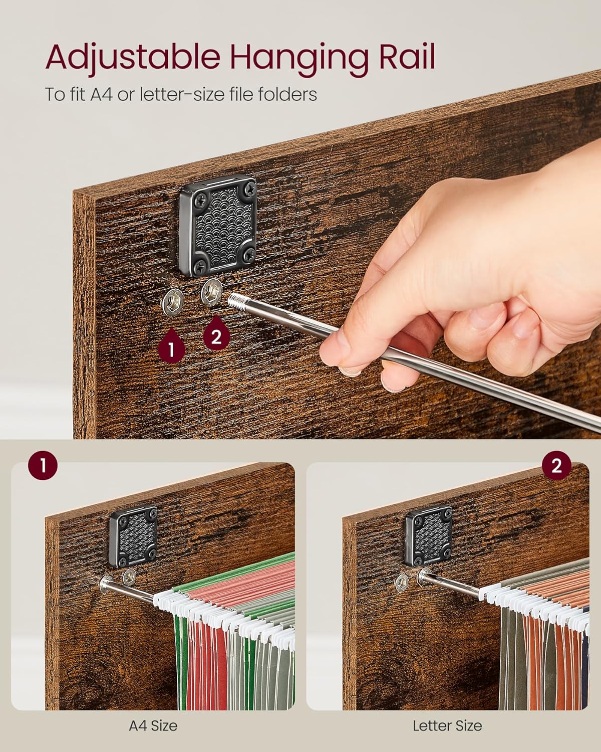 VASAGLE 2 Drawers File Cabinet with Lock, Printer Stand, Office Filing Cabinet Organizer, for A4 and Letter Size Documents, Rustic Brown and Ink Black UOFC061B01